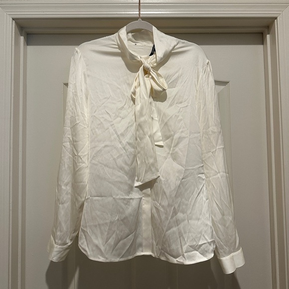 Quince Washable Stretch Silk Tie Neck Blouse in Ivory - Picture 5 of 10